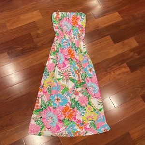 Lilly Pulitzer colorful strapless maxi dress